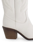 Bota Beige Bordada Vaquera Mujer Tacon Ancho Puntal Moda 3402905