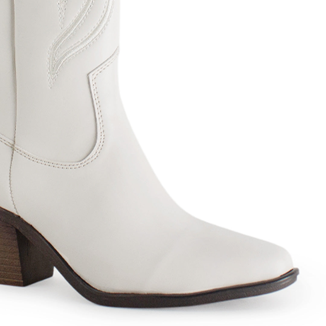 Bota Beige Bordada Vaquera Mujer Tacon Ancho Puntal Moda 3402905