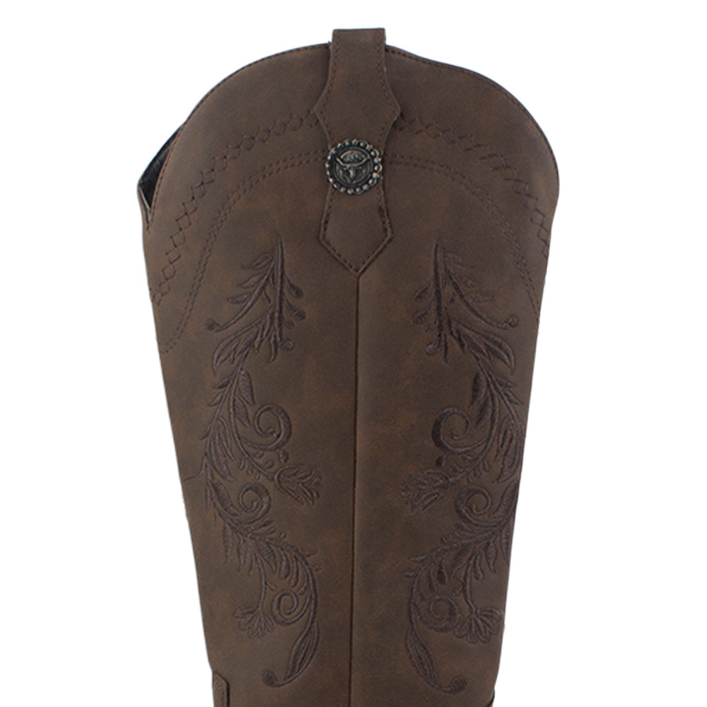 Botas Cafe Mujer Estilo Vaquera Bordado Puntal Casual 3402906