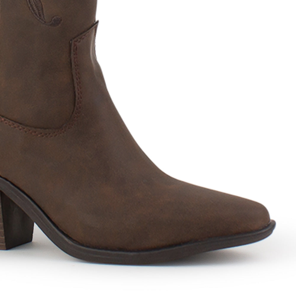 Botas Cafe Mujer Estilo Vaquera Bordado Puntal Casual 3402906