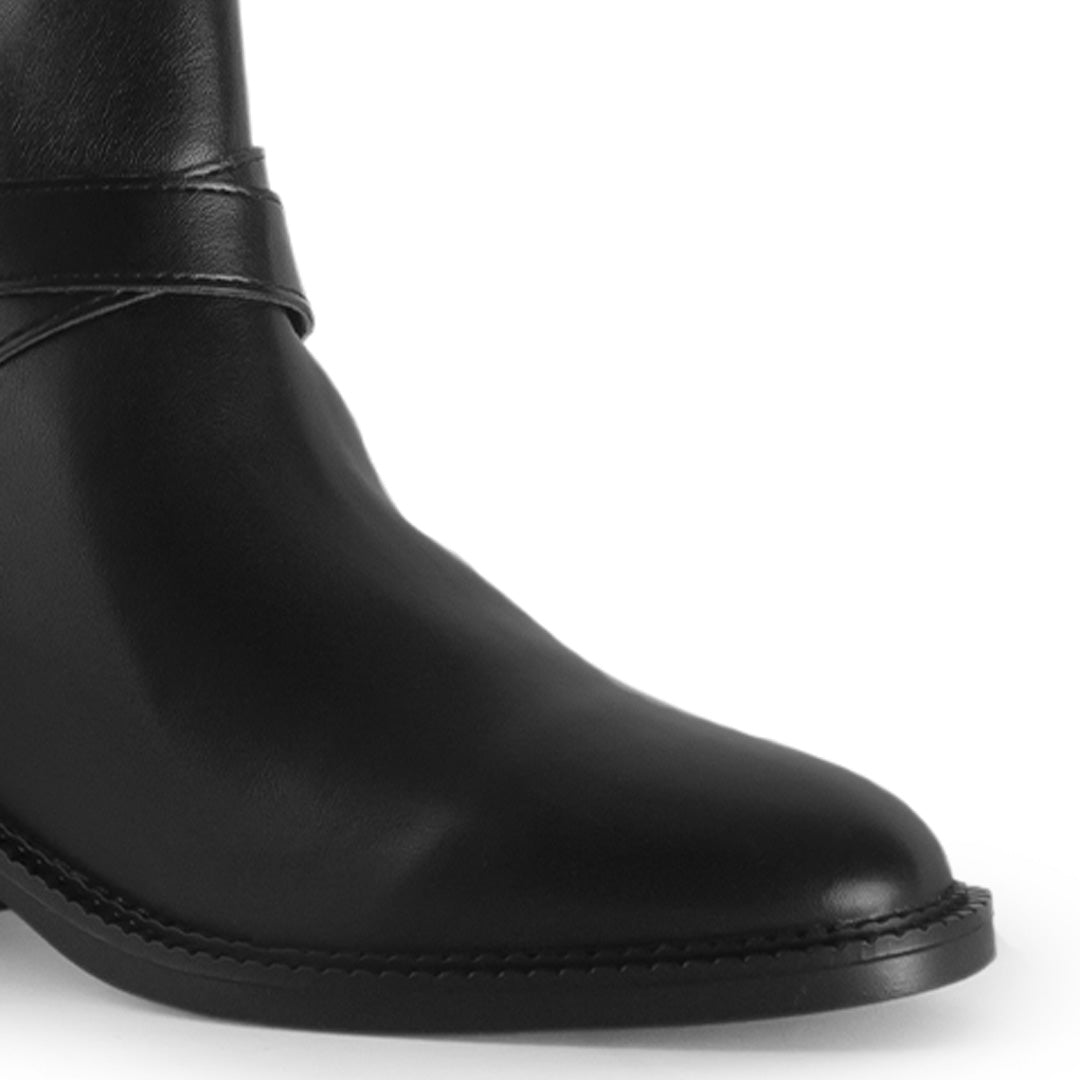 Botin Negro Dama Detalle Hebilla Tacon Bajo Moderno Elegante 3770163