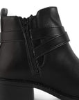 Botin Negro Dama Detalle Hebilla Tacon Bajo Moderno Elegante 3770163