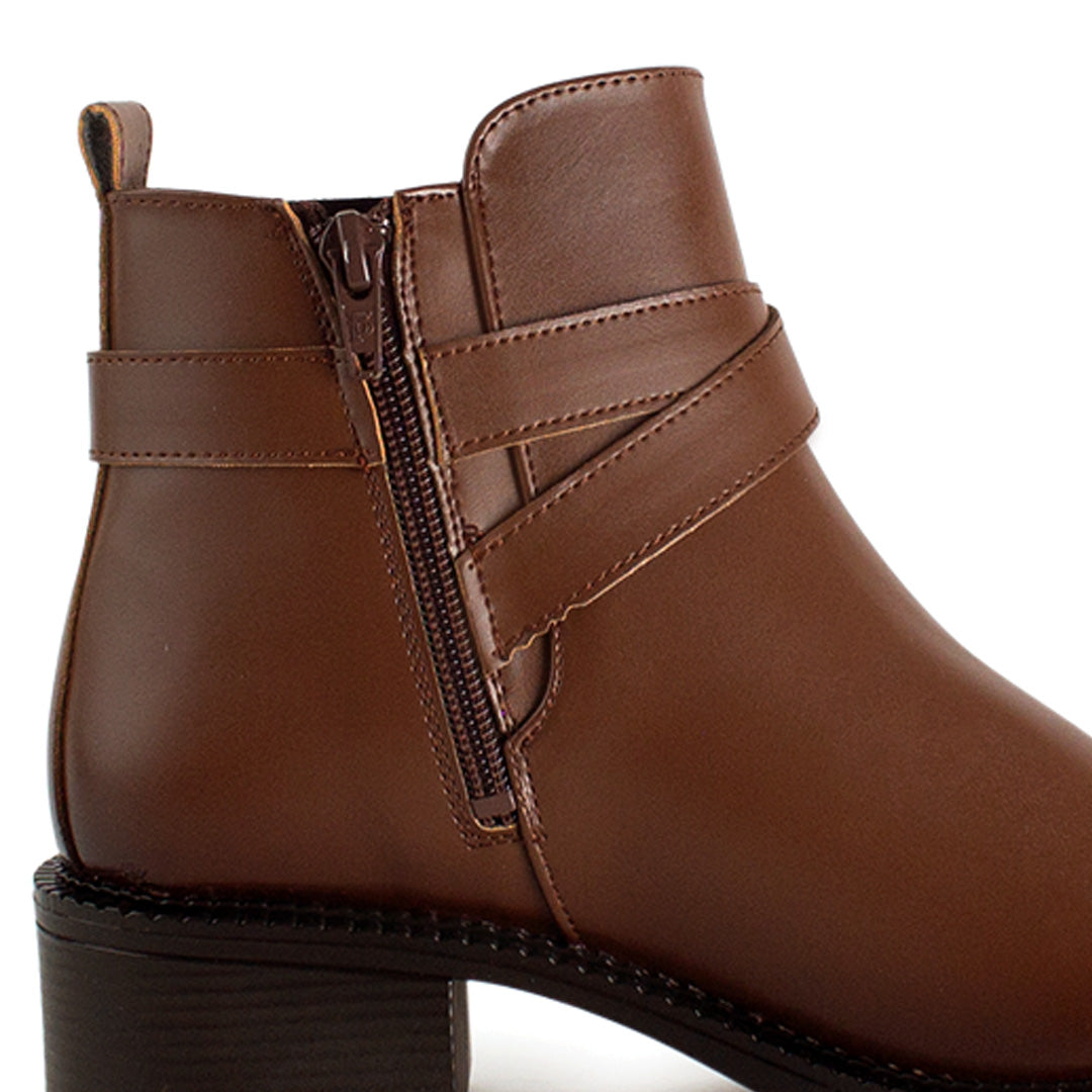 Botin Cafe Dama Detalle Hebilla Tacon Bajo Moderno Elegante 3770164