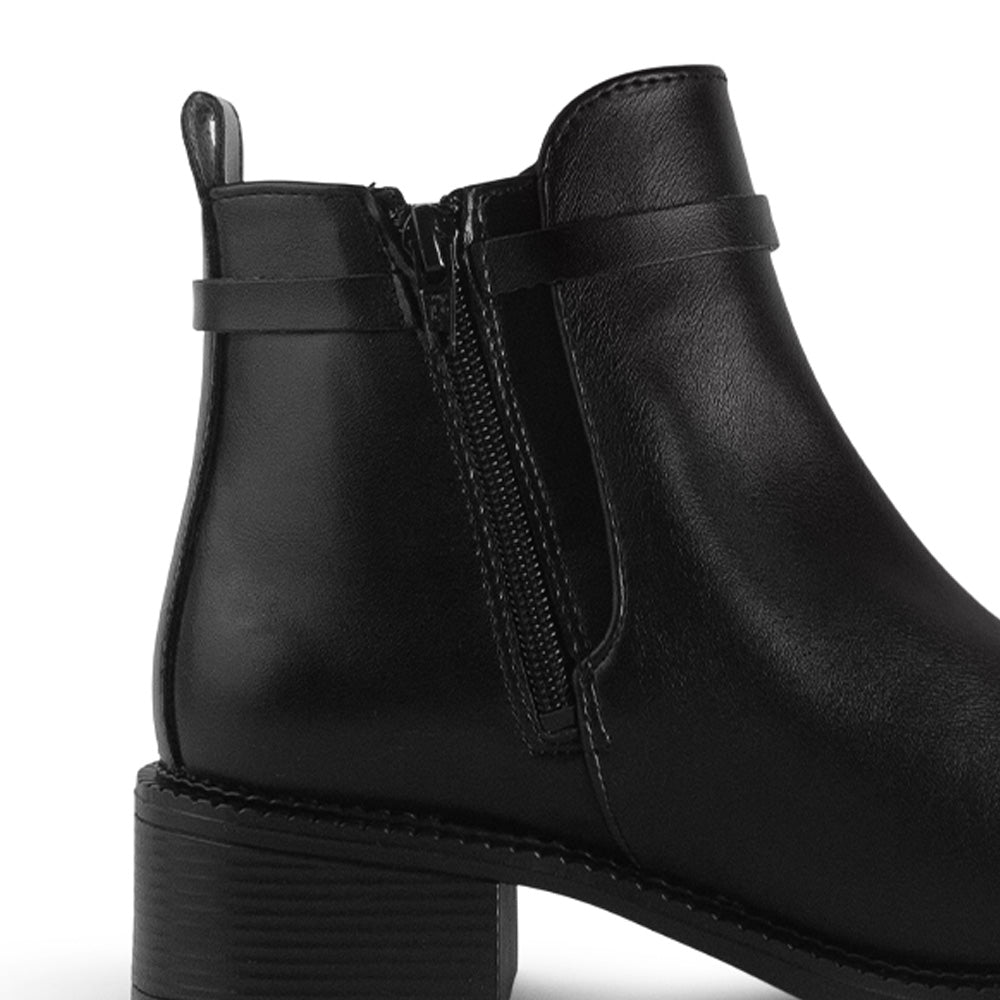 Botin Negro Elegante Mujer Hebilla Lateral Tacon Bajo Sofisticado 3770165