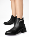 Botin Negro Elegante Mujer Hebilla Lateral Tacon Bajo Sofisticado 3770165