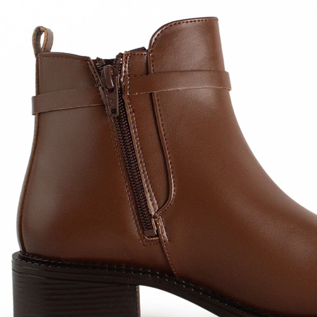 Botin Cafe Elegante Mujer Hebilla Lateral Tacon Bajo Sofisticado 3770166