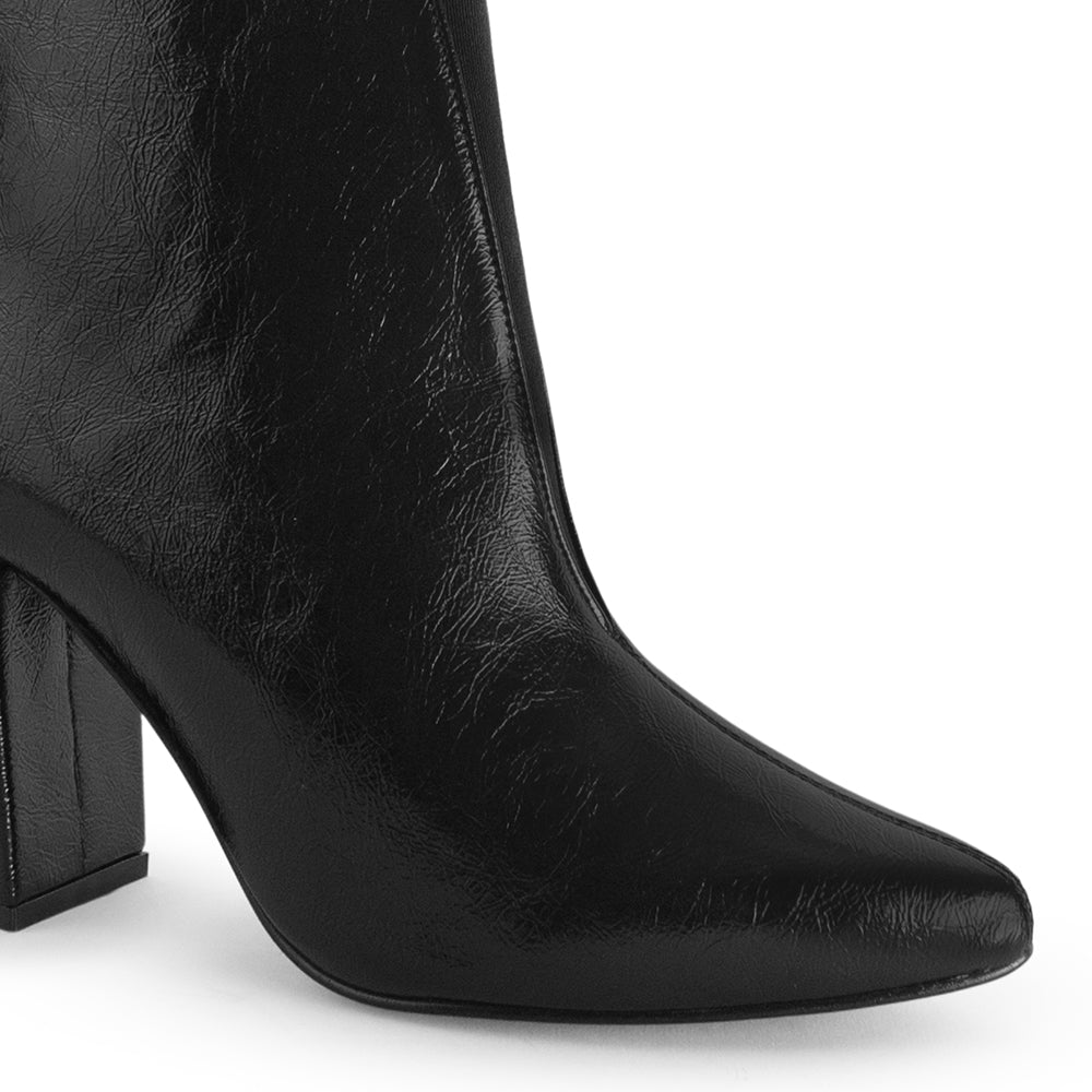 Botín Negro Mujer Puntal Liso Tacón Grueso Versátil Moda 4940011