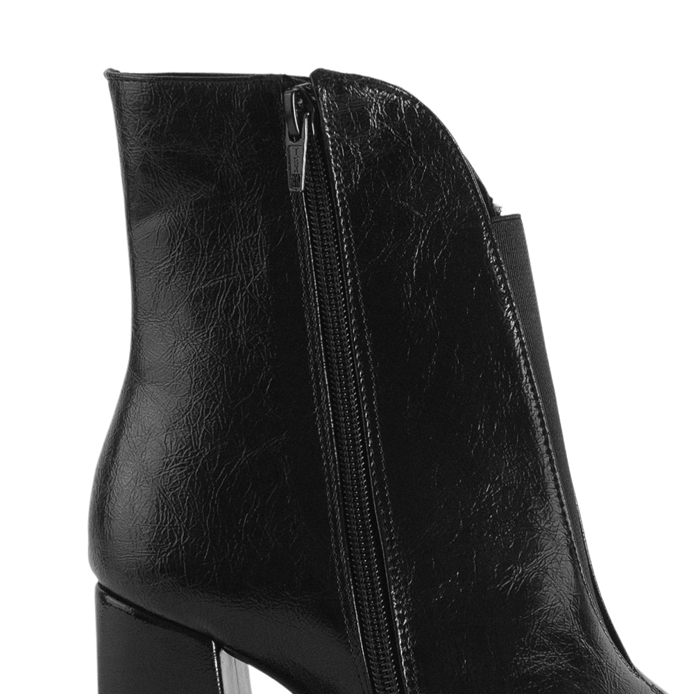 Botín Negro Mujer Puntal Liso Tacón Grueso Versátil Moda 4940011