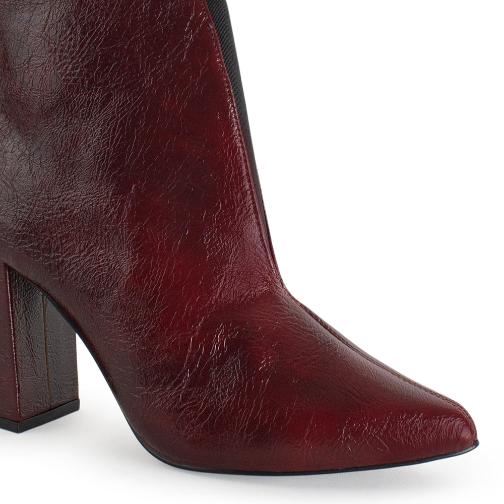 Botín Vino Mujer Puntal Liso Tacón Grueso Versátil Moda 4940013