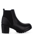 Bota Negro Dama Corta Tacon Ancho Elastico Comoda Casual 3830299