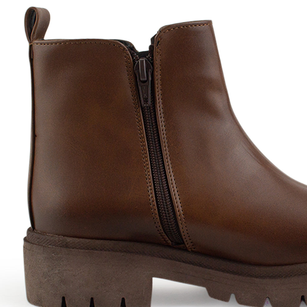 Botas Cafe Cortas Urbanas Mujer Suela Track Cierre Metalico 3610097