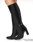 Bota Negro Tacon Alto Hebilla Decorativa Moda Casual 3430048