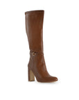 Bota Cafe Alta Mujer Detalle de Hebilla Tacon Ancho Alto  3430049