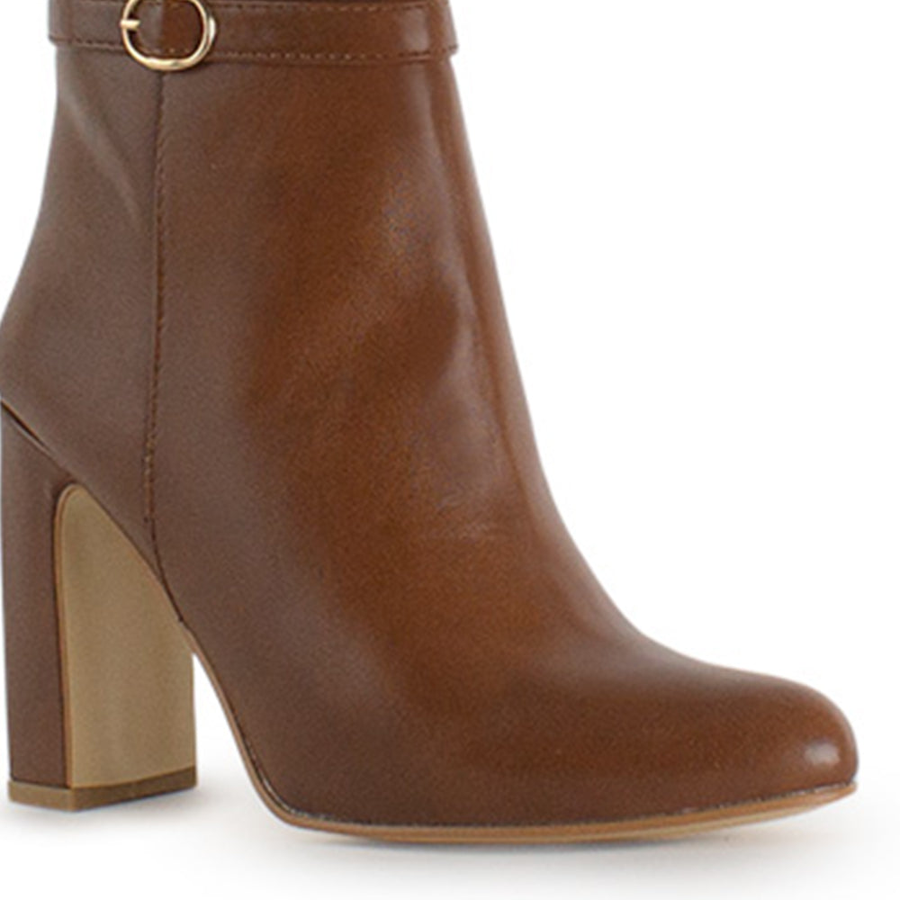 Bota Cafe Alta Mujer Detalle de Hebilla Tacon Ancho Alto  3430049