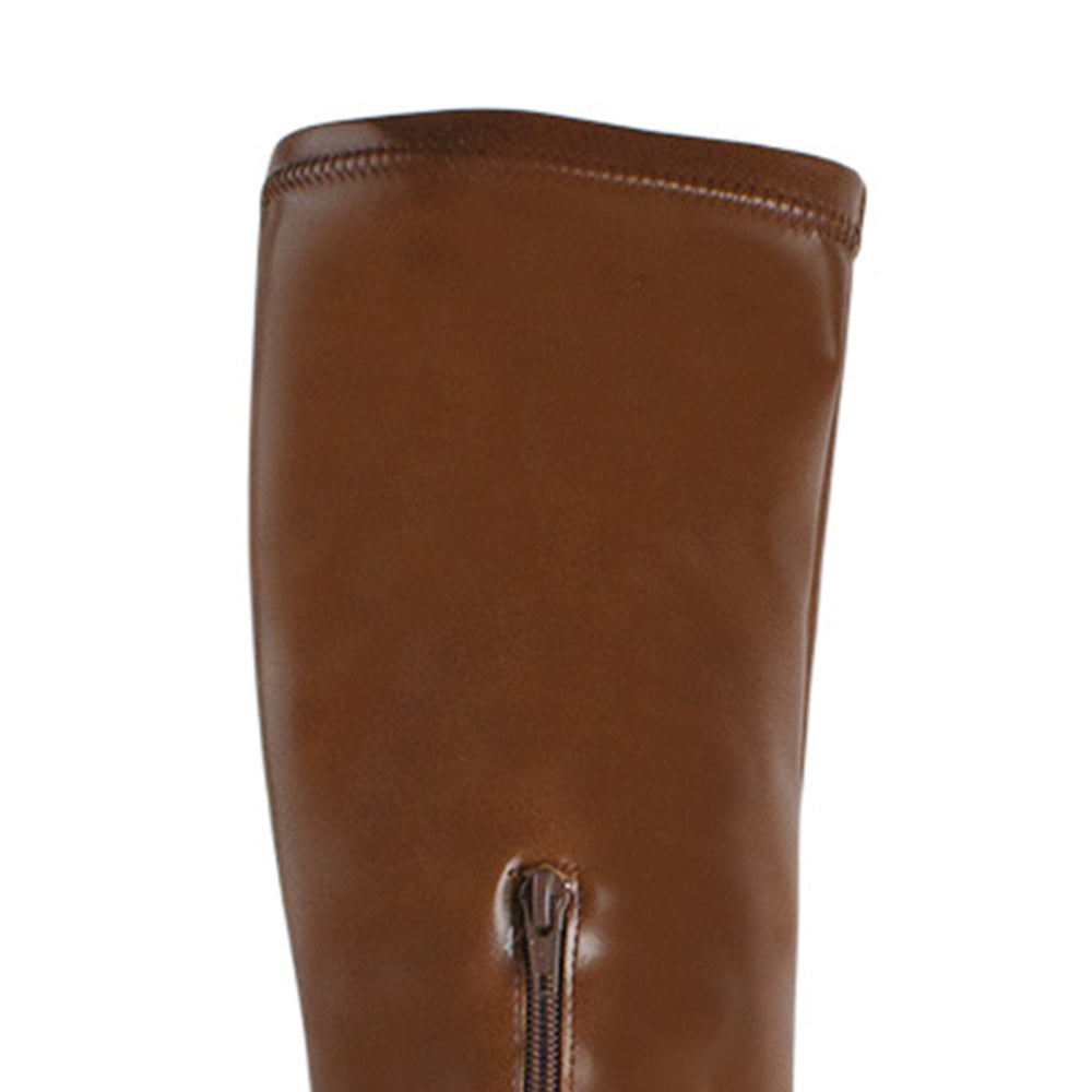 Bota Cafe Alta Mujer Detalle de Hebilla Tacon Ancho Alto  3430049