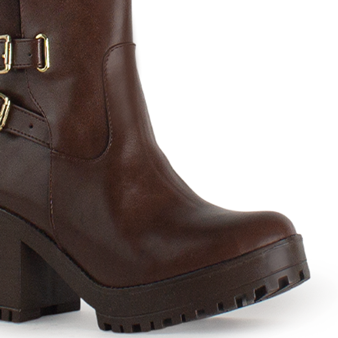 Bota Cafe Dama Doble Hebilla Metalica Suela Dentada Moda 3430050