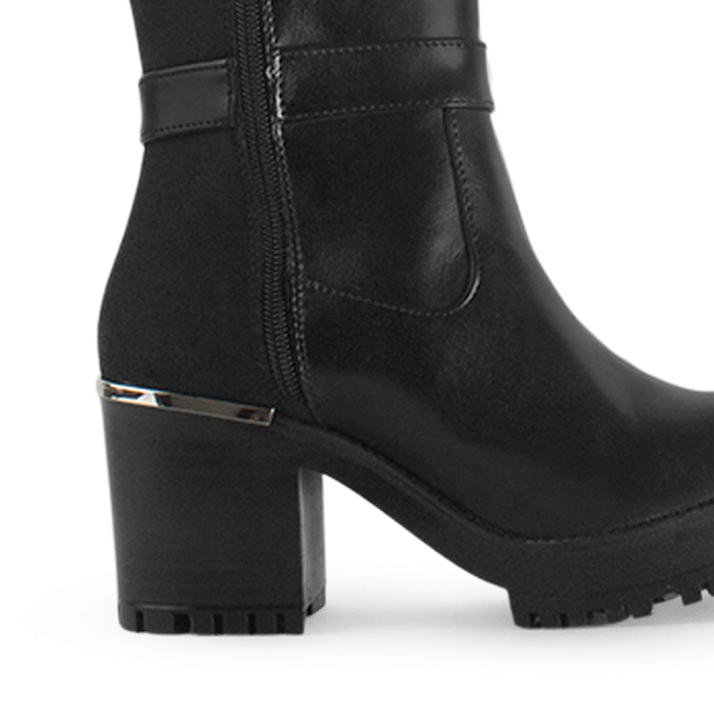 Bota Negro Mujer Tacon Ancho Casual Punta Redonda Dama 3430051