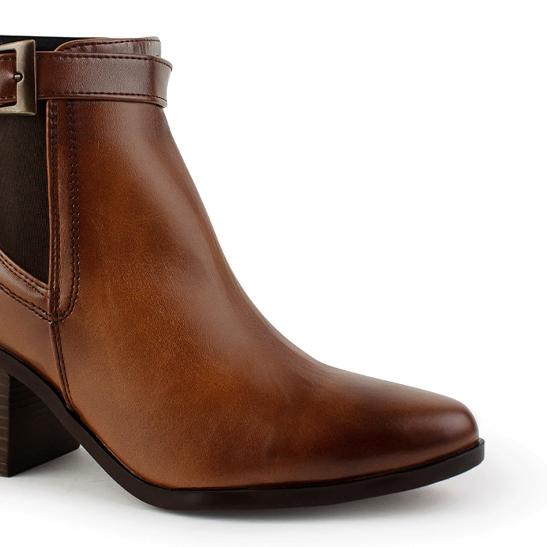 Bota Cafe Dama Hebilla Adorno Moda Elastico Puntal Tacon Ancho 3270314