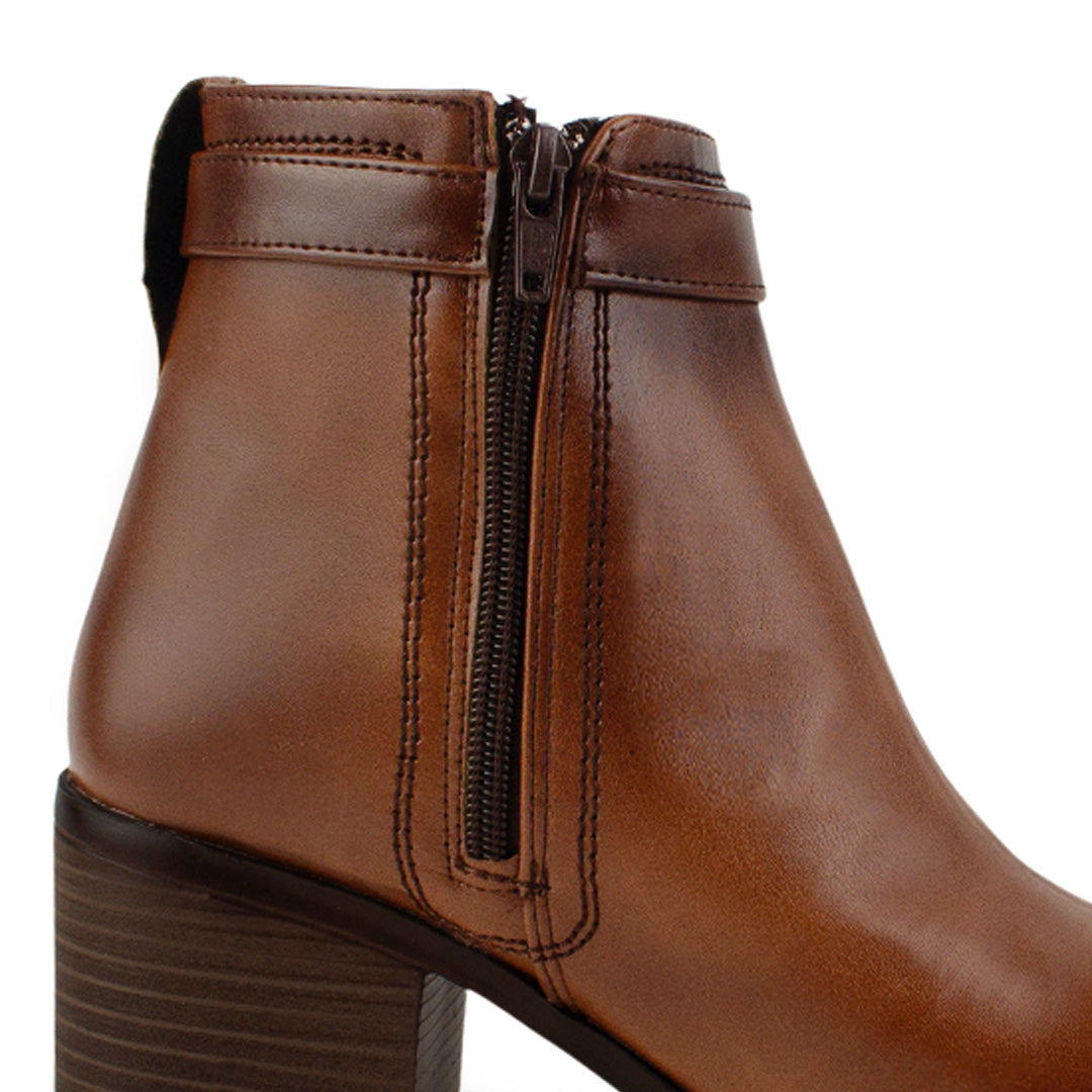 Bota Cafe Dama Hebilla Adorno Moda Elastico Puntal Tacon Ancho 3270314
