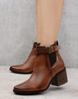 Bota Cafe Dama Hebilla Adorno Moda Elastico Puntal Tacon Ancho 3270314