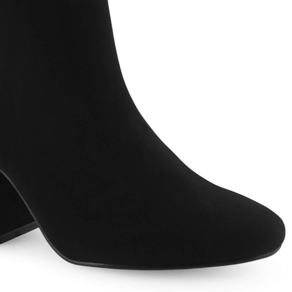 Botin Negro Tacon Grueso Punta Redonda Moda Invierno 4220029