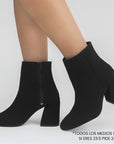 Botin Negro Tacon Grueso Punta Redonda Moda Invierno 4220029