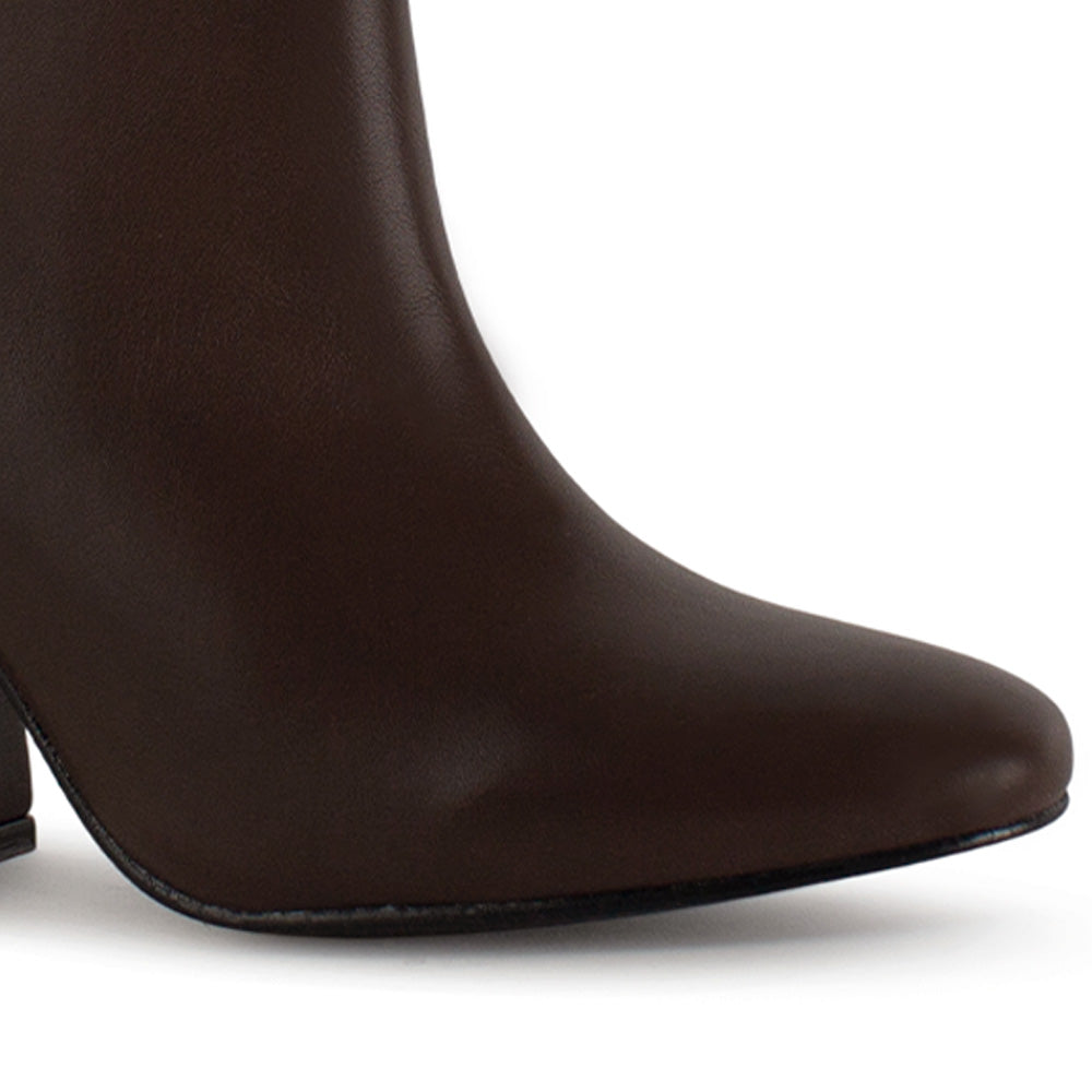 Botin Cafe Tacon Grueso Punta Redonda Moda Invierno 4220041