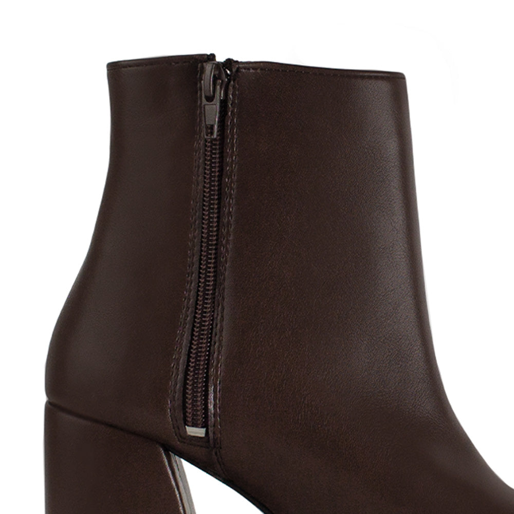 Botin Cafe Tacon Grueso Punta Redonda Moda Invierno 4220041