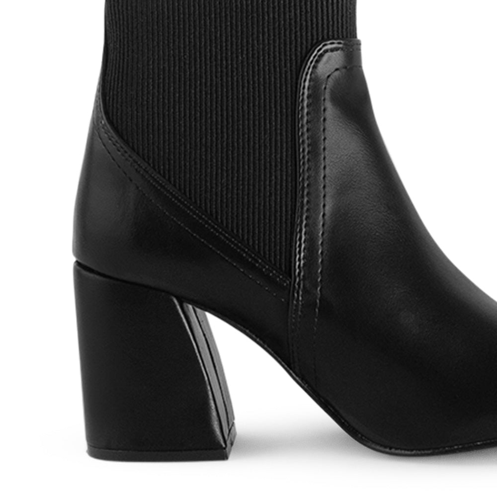 Botín Negro Dama Versátil Tacón Grueso Casual Elástico Moda 4220042