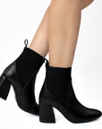 Botín Negro Dama Versátil Tacón Grueso Casual Elástico Moda 4220042
