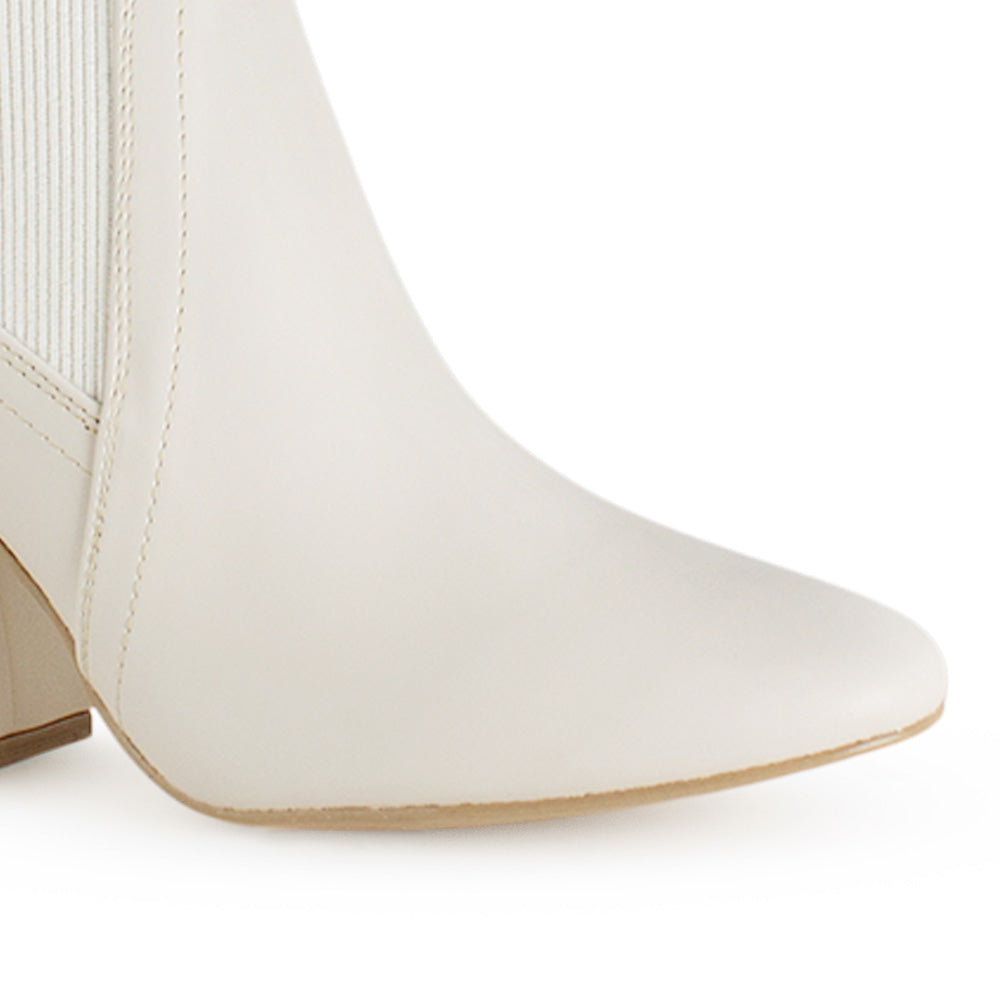 Botín Beige Dama Versátil Tacón Grueso Casual Elástico Moda 4220043