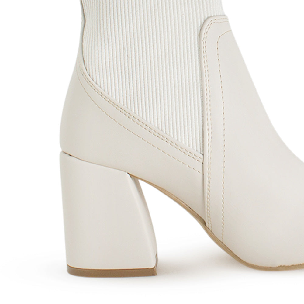 Botín Beige Dama Versátil Tacón Grueso Casual Elástico Moda 4220043