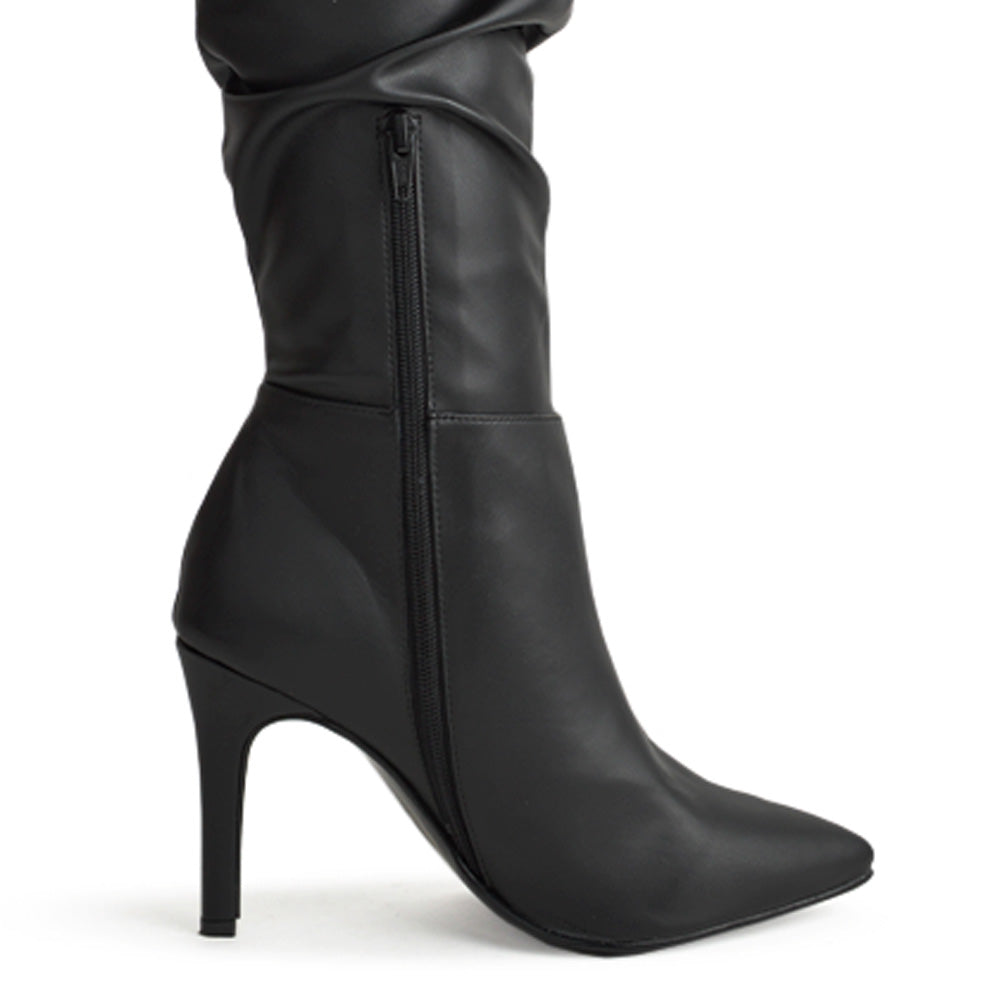 Bota Negro Alta Tacón Delgado Mujer Casual Moda 4040620