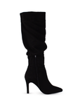 Bota Negro Alta Mujer Elegante Tacon Delgado Moda Plisada Puntal 4040700