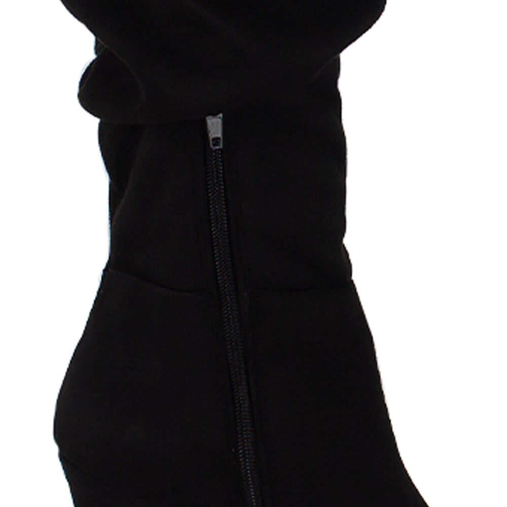 Bota Negro Alta Mujer Elegante Tacon Delgado Moda Plisada Puntal 4040700
