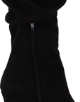 Bota Negro Alta Mujer Elegante Tacon Delgado Moda Plisada Puntal 4040700