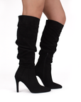 Bota Negro Alta Mujer Elegante Tacon Delgado Moda Plisada Puntal 4040700