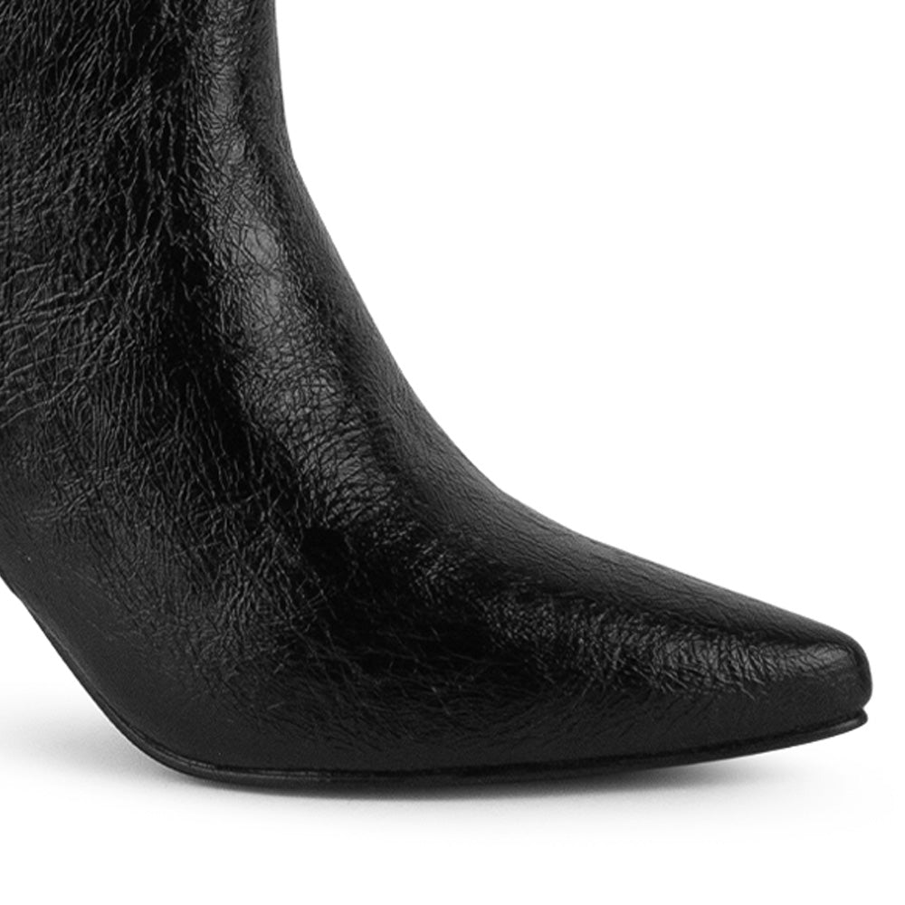 Bota Negro Corta Tacon Delgado Puntal Elegante Botin Moda 4040806
