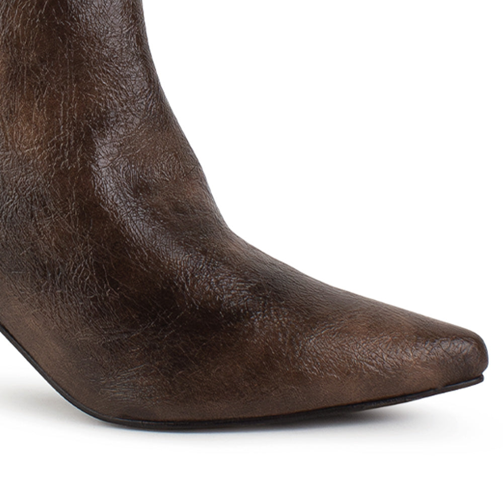 Bota Cafe Corta Tacon Delgado Puntal Elegante Botin Moda 4040807