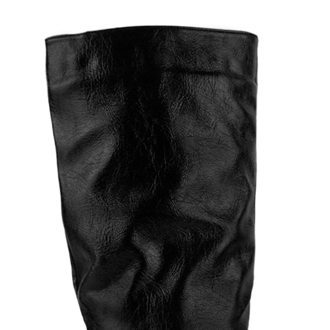 Bota Negro Alta Mujer Elegante Tacon Delgado Moda Plisada Puntal 4040816