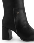 Botas Negro Mujer Alta Estilo Lisa Tacón Grueso Moda Casual 4760100