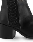 Botín Negro Mujer Estilo Casual Trenzado Tacón Bajo Grueso Moda 4760103