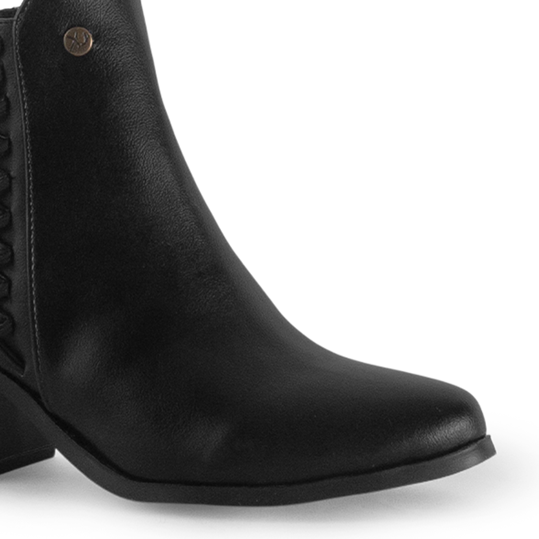 Botín Negro Mujer Estilo Casual Trenzado Tacón Bajo Grueso Moda 4760103
