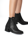 Botín Negro Mujer Estilo Casual Trenzado Tacón Bajo Grueso Moda 4760103