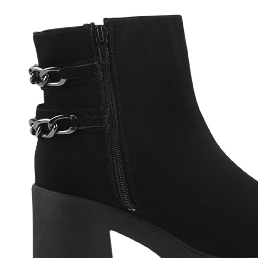 Bota Negro Mujer Tacon Grueso Suela Tratorada Detalle Cadenas 4760087