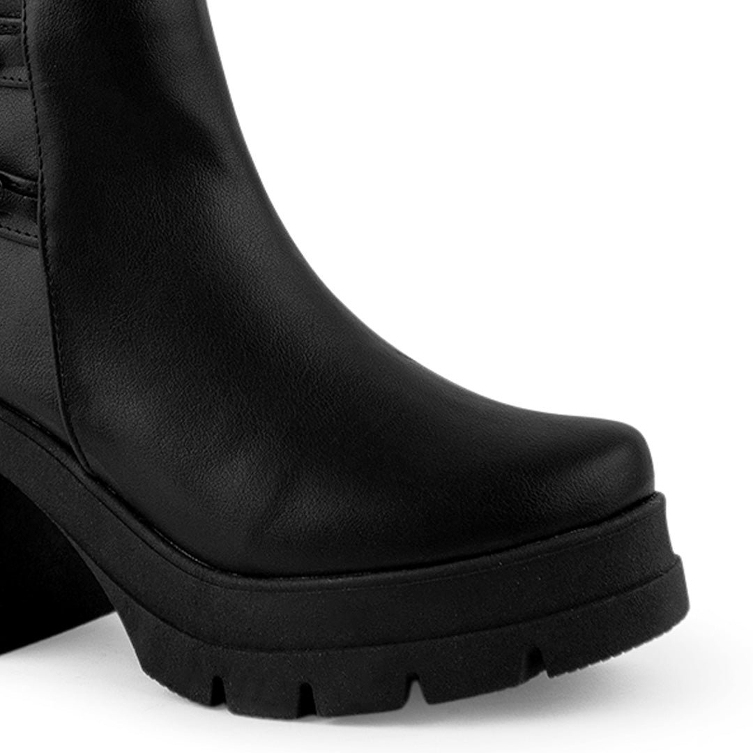 Bota Negro Mujer Tacon Grueso Suela Tratorada Detalle Cadenas 4760088
