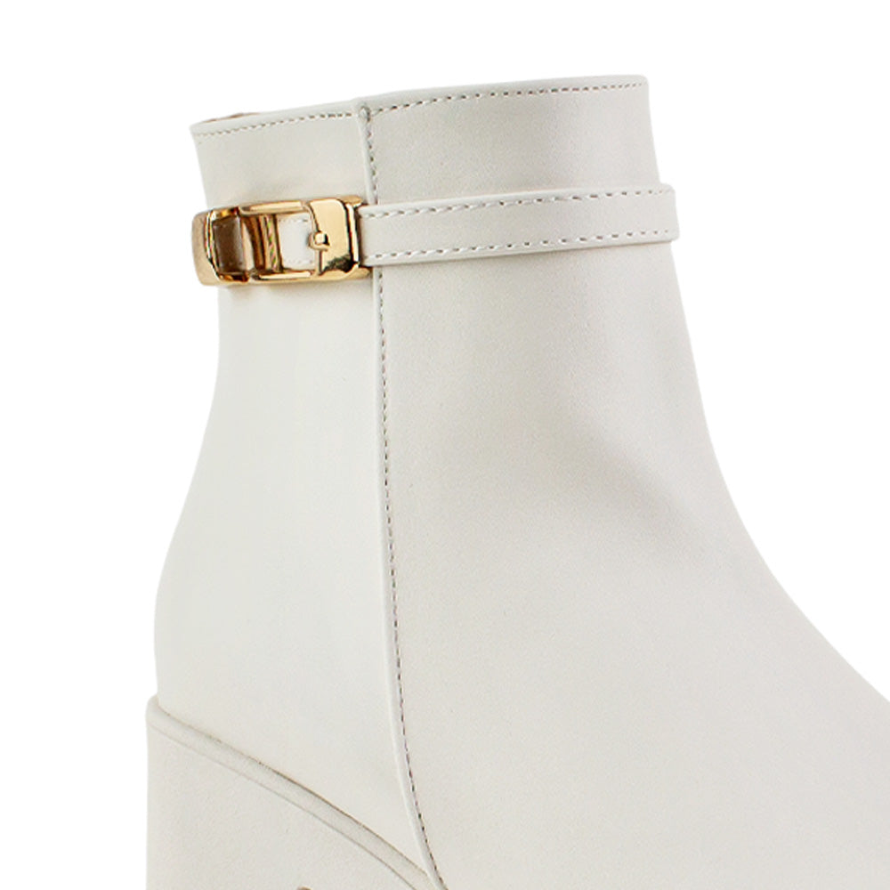 Botines Beige Plataforma Alta Mujer Tacon Ancho Confortable Moda 4760091