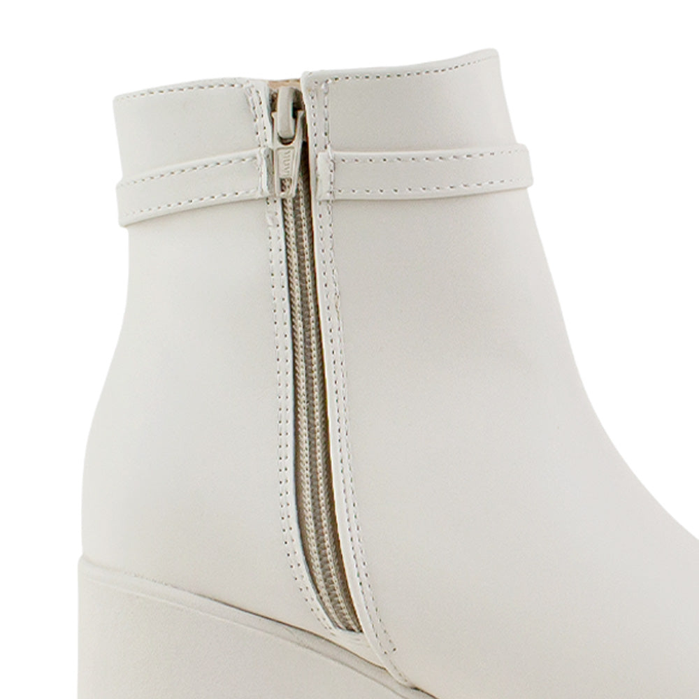 Botines Beige Plataforma Alta Mujer Tacon Ancho Confortable Moda 4760091