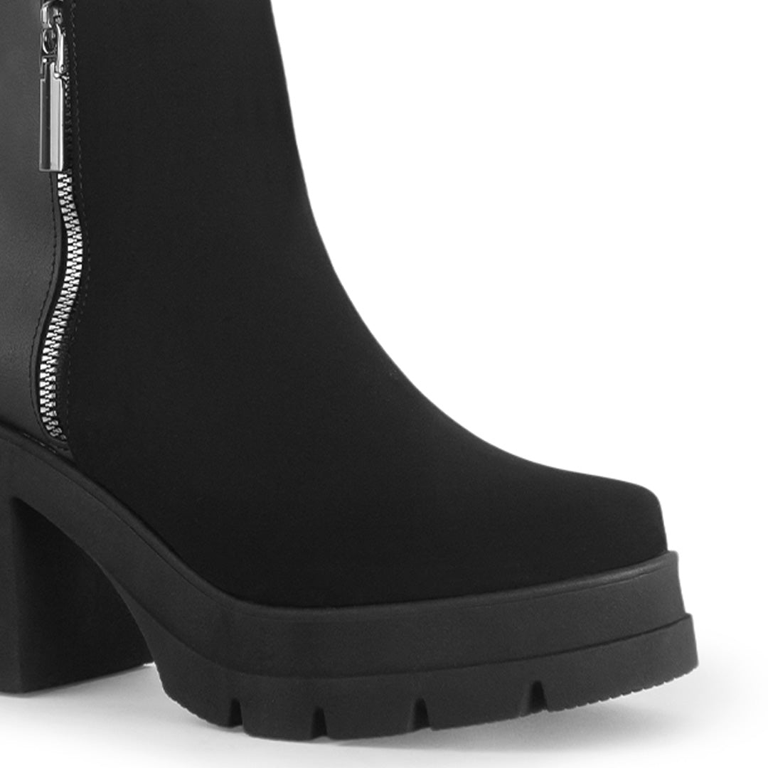 Botin Negro Mujer Casual Cierres Laterales Tacon Grueso Moda 4760092