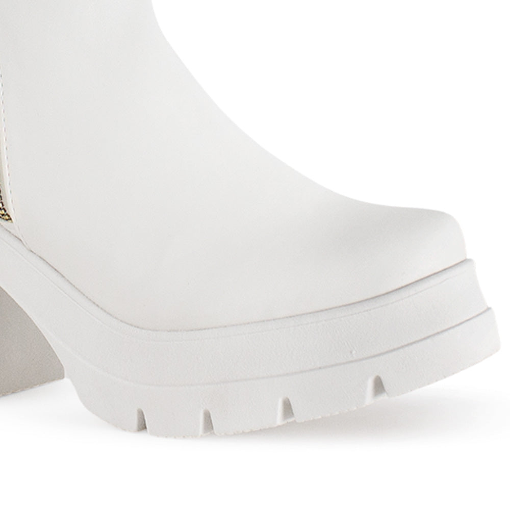 Botin Beige Mujer Casual Cierres Laterales Tacon Grueso Moda 4760093
